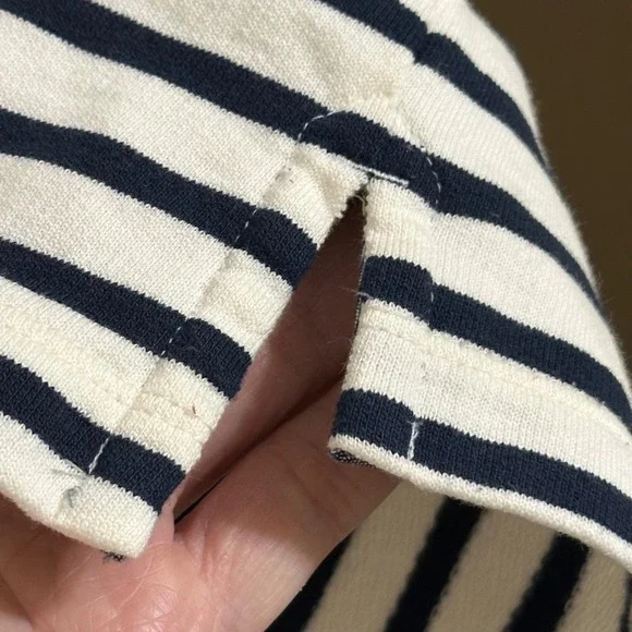 L.L.Bean Long Sleeve Striped Polo Shirt Womens L Cream Navy Preppy Old Money - Picture 5 of 6